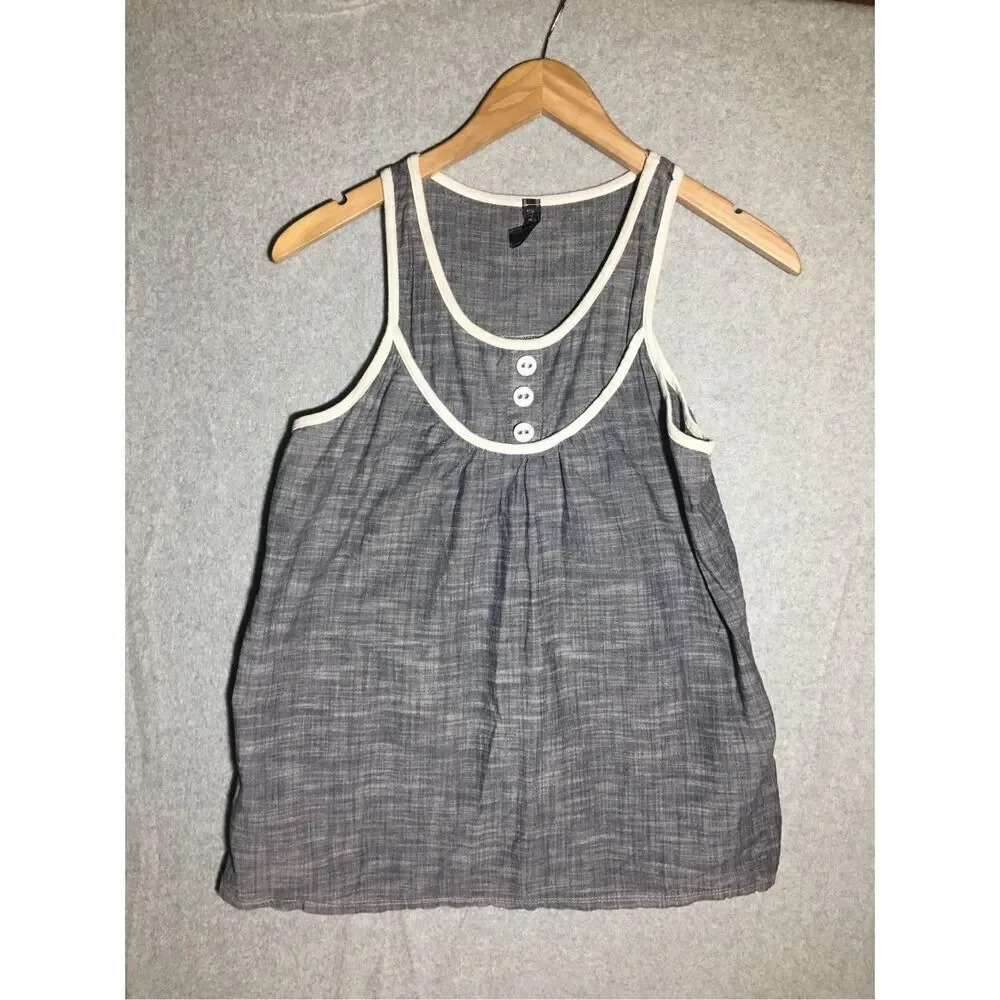 Womens Everly Tank Top White Seams Cotton Button Detail Nautical Vintage Y2K